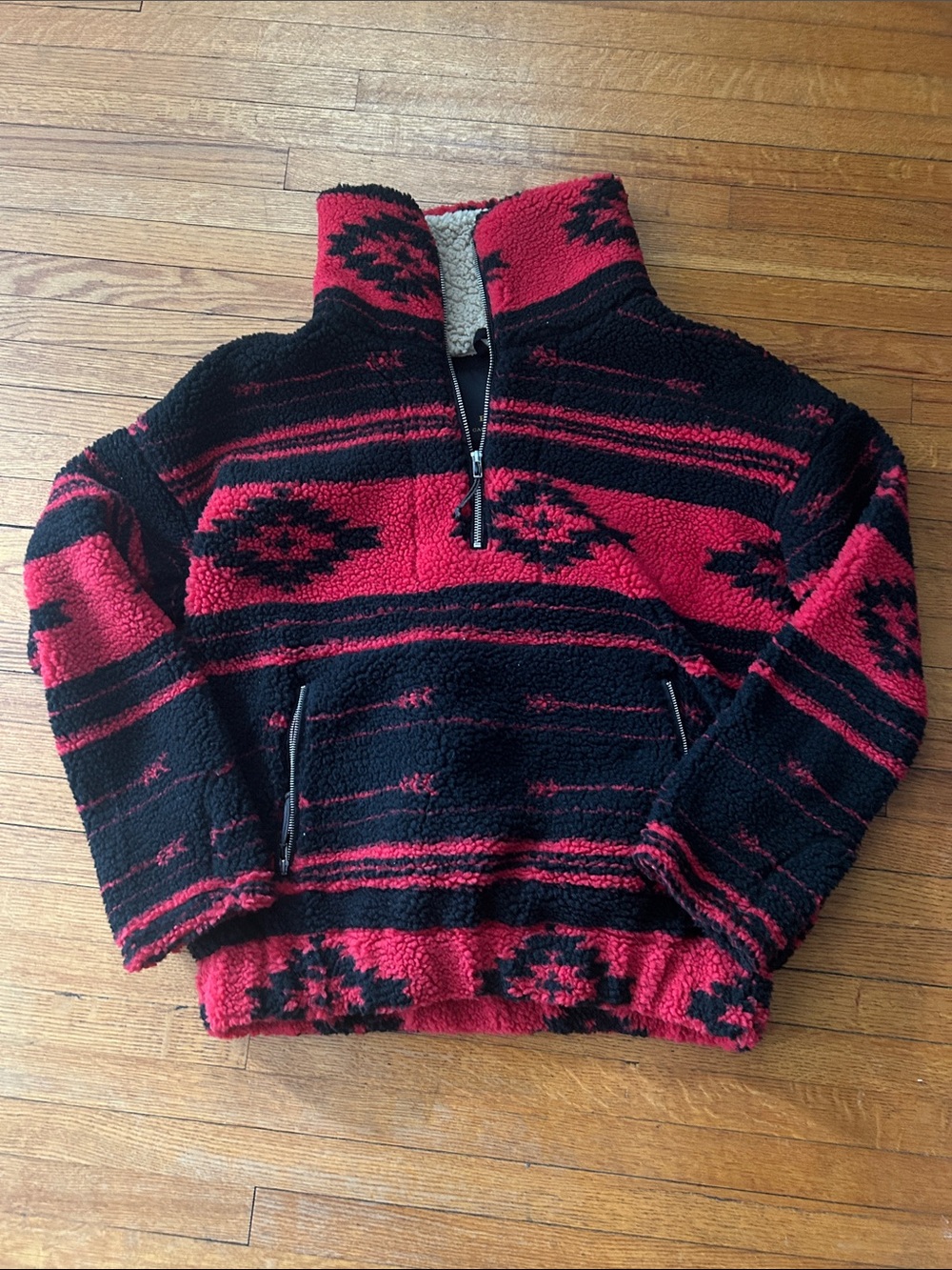 STS Ranchwear Red and Black Sherpa Zip-Up Sweater